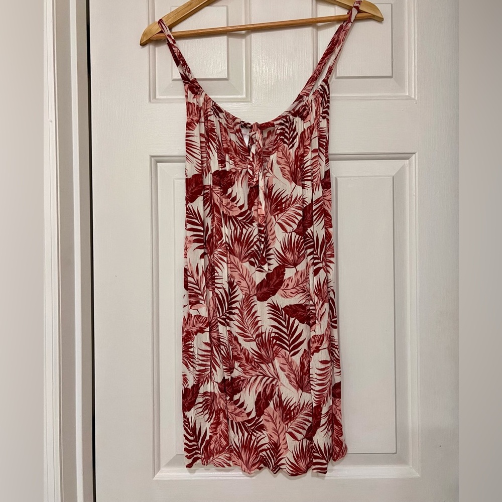 Xhilaration Pink, Red, and White Leaf Pattern Swim Cover Up